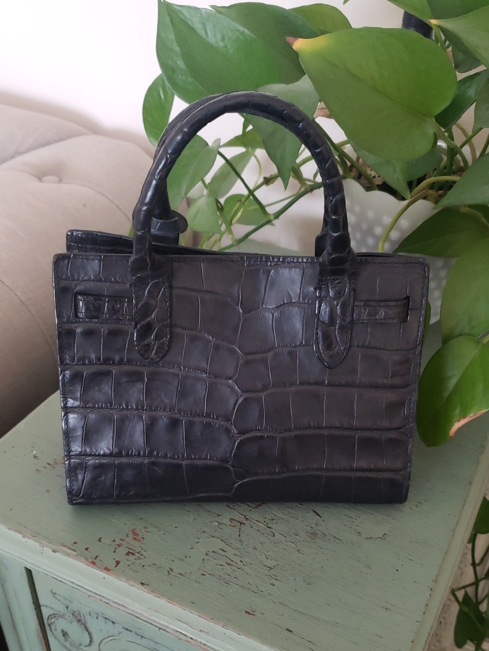Vintage Dooney Bourke Faux Croc Embossed Leather Alto Mini Kelly Tote Bag - Picture 3 of 8